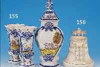 DREI VASEN, DELFT, MITTE 20. JH., FAYENCE, H. 19.5/33 CM, L. BEST., Z.T. REST., BUNTER LANDSCHAFTSDEKOR MIT JAGDHUNDEN, BZW. BäUERIN BEIM MELKEN ...