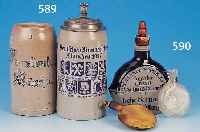 ZWEI BIERKRüGE, DEUTSCH, STEINZEUG, 1 X UM 1900, AUGUSTINERBRäU MüNCHEN, H. CA. 18.5 CM, 1 X DEUTSCHES BUNDESSCHIESSEN MüNCHEN 1927, MIT ...