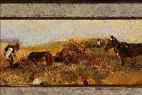 HARTMANN, LUDWIG, 1835 - 1902 MüNCHEN, BEI DER ERNTE, ÖLSTUDIE AUF LEINWAND, LI. U. MONOGR., CA. 10 X 35 CM