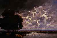 NEPPEL, HEINRICH, *1874 MüNCHEN - 1936 MüNCHEN, KüHE AN DER TRäNKE BEI GEWITTER- STIMMUNG, ÖL/MALKARTON, RE. U. SIGN., CA. 38 X 56 ...