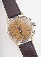BREITLING ARMBANDCHRONOGRAPH, REF.-NR. 178, SCHWEIZ UM 1945, METALL VERCHR., BER., EDELST.-BODEN U. GLASR. GEDR., ORIG.-BLATT FL., 45- ...