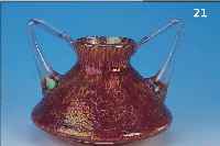 DOPPELHENKELVASE, LöTZ, ENTWURF MARIE KIRCHNERSCHICHTGLAS MIT ROTEN UND GELBEN EINSCHMEL- ZUNGEN, LüSTIERT, H. CA. 16 CM