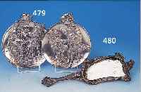HANDSPIEGEL, FRANKREICH, UM 1900, METALL, RESTE ALTER VERSILBERUNG, RELIEFIERTER JUGENDSTILDEKOR MIT FRAUENFIGUR UND BLUMEN, L. CA. 32 CM, ...