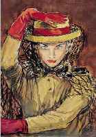 ZöLL, HEINZ, FRANKFURTER KüNSTLER, PORTRäT EINER ELEGANTEN DAME, GOUACHE AUF PAPIER, RE. O. SIGN., CA. 44 X 32.5 CM