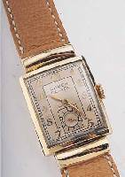 GRUEN ARMBANDUHR, CURVEX, REF.-NR. G422356, USA/SCHWEIZ UM 1949, GG-FILLED, CARREEFORM M. VERD. BANDANST., BODEN GEDR., IN SICH EXTREM GEW., 17 ...