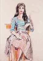 UNBEKANNTER GRAFIKER, DEUTSCH, 50ER JAHRE, SITZENDE JUNGE FRAU, FARBSTIFTZEICHNUNG, CA. 50 X 31 CM, PP