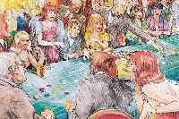ZUSCHREIBUNG: ZöLL, HEINZ, GEB. 1909, VIELFIGURIGE GOUACHE, SZENE AUS EINEM SPIEL- CASINO, UNSIGNIERT, CA. 33.5 X 49 CM