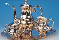 KAFFEKANNE, SAHNEGIEßER UND ZUCKERDOSE, DEUTSCH, WMF, 30ER JAHRE, PORZELLAN VER- SILBERT, BAROCKSTIL, DAZU TABLETT, METALL VERSILBERT, ...