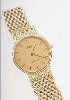 MAJESTIC HERRENGOLDBANDUHR, SCHWEIZ/DEUTSCH-LAND UM 1988, GG 585/000 INCL. GG-BAND, MINE- RALFLACHGL., HIGH-TECH-QUARTZWERK, BANDL. CA. 18,5 CM, EZW ...