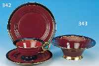 TASSE, UNTERTASSE UND KUCHENTELLER, CADINEN, KERAMIK, BLAUER RAND, GOLDDEKOR, H. CA. 5.5 CM