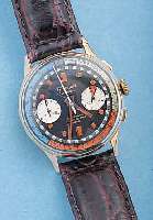 GIGANDET ARMBANDCHRONOGRAPH, REF.-NR. 901- 132, SCHWEIZ UM 1964, RG 750/000, BODEN U. GLASR. GEDR., METALLCUV. ZUR ARMIERUNG, FARBL.DIFF. ...