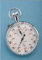 LEONIDAS EINHANDSTOPPER, REF.-NR. 379972, SCHWEIZ UM 1955, METALL VERCHR., LAGERKASTEN, EMAILBL. SIGN., 30-MIN.-STOPPZäHLER, ANKERW. M. ...