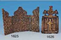 REISEIKONE, RUSSLAND, UM 1850-60, BRONZE, REICH RELIEFIERT, RESTE BLAUER EMAILLIERUNG, OFFEN CA. 10 X 14 CM