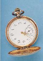 SYSTEM GLASHÜTTE HERRENTASCHENUHR SAVONETTE, SCHWEIZ UM 1904, ROSE-G. 585/000, BER./DELLIG,EMAILBL., ZEIGERSTELLSCH. INNEN 4, METALLCUV.,15 ST., 3/4 ...