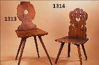 BRETTSTUHL, SüDDEUTSCH, UM 1800, WEICHHOLZ, LEHNE IN DURCHBRUCHARBEIT, MIT ALTERSBEDNGTEN GEBR.-SPUREN