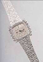 ZENITH DAMENSCHMUCKBANDUHR, SCHWEIZ UM 1972,NEUTR. WG 750/000-GEH. INCL. BAND RHOD., Lü- NETTE SEITL. M. 14 8/8 DIAMANTEN ZUS. CA. 0,23 CT, ...