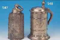 DECKELKRUG, NORDDEUTSCH, UM 1810-20, ZINN, DECKEL MIT EINGELASSENER MüNZE, PUNZIERT, MIT ...