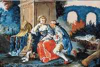 HINTERGLASMALEREI, AUGSBURG, UM 1770-80, CA. 23 X 29 CM, R., GALANTES PAAR AM BRUNNEN, QUALITäTVOLLE DIFFERENZIERTE MALEREI, EHEMALS SCHLOß ...