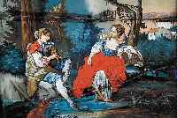 HINTERGLASMALEREI, AUGSBURG, UM 1770-80, CA. 23 X 29 CM, R., GALAN SPIELT DUDELSACK FüRSCHäFERIN, FEINE QUALITäTVOLLE MALEREI, MEHR- FACH ...
