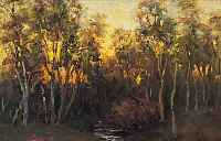 SCHNABEL, HEINRICH, MüNCHENER KüNSTLER, UM 1900, WIRKTE IN DER NEUEN KüNSTLER- VEREINIGUNG, HIER: SONNENUNTERGANG IM WALD, ...