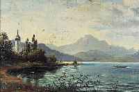 SCHWAB, MAX, SüDDT. LANDSCHAFTSMALER, ENDE 19. JH., ZWEI GEGENSTüCKE, HIER: BODENSEE MIT BOOTEN IM SCHILF, BZW. STARNBERGERSEE MIT KAPELLE AM ...