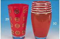 VASE, MURANO/ITALIEN, 60ER JAHRE, FARBLOSES GLAS MIT ORANGEFARBENEM ÜBERFANG, AUFGELEGTE WEIßE SPIRALE, H. CA. 28 CM