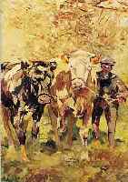 UNBEK. KüNSTLER, 1. HäLFTE 20. JH., IN DER ART VON HEINRICH ZüGEL, HIER: HIRTENJUNGE MIT ZWEI KüHEN, ÖL/LWD., 47,5 X 37,5 CM, R.