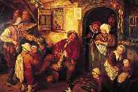 UNBEK. KüNSTLER DES 19. JH., QUALITäTSVOLLE KOPIE NACH ADRIAEN VAN OSTADE, HIER: DER SPIELMANN VOR DER DORFSCHäNKE, ÖL/LWD., 70 X 90 ...