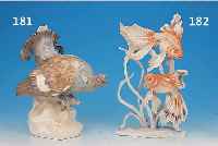 PORZELLANFIGUR, ROSENTHAL, UM 1930, SIGN. HEIDENREICH, ZWEI SKALARE, BUNT BEMALT, H. CA. 39 CM, EINE FLOSSE MIN. BEST.