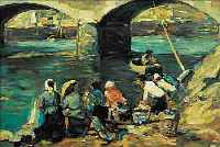 VICHY, B., WOHL FRANZöSISCHER KüNSTLER, ANFANG 20. JH., HIER: MENSCHEN AM FLUSS, ÖL/LWD., SIGN., 50 X 61 CM, R.
