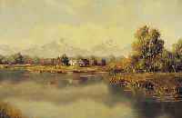 WAGNER, HANS, VORALPENLANDSCHAFT IM FRüHLINGMIT SEE IM VORDERGRUND, ÖL/HARTFASER, SIGN., 60 X 80 CM, R. (L. BESCH.)