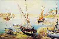 WERRN, C., MITTE 20. JH., SEGELBOOTE BEI EBBE VOR SüDLICHER MEERESKULISSE, ÖL/LWD., SIGN., 60 X 80 CM, R.