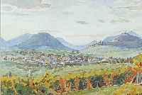 CROISSANT, AUGUST, 1870 LANDAU-1941 EDENKOBEN, BLICK AUF EIN PFäLZER DORF, MEHRFARBIGES AQUARELL, RE. U. SIGNIERT UND DATIERT 35, CA. 30 X 40 ...
