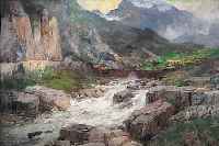 HESSE, GEORG, 1845 BERLIN-1920 BERLIN, HOCHGEBIRGSTAL MIT WILDBACH, ÖL/LWD, RE. UNTENSIGN., M. CA. 102 X 128 CM, R.