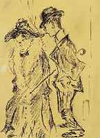ZILLE, HEINRICH, 1858-1929, PAAR, KOHLEZEICHNUNG AUF BRAUNEM PAPIER, LI. U. SIGN., CA. 20 X 12 CM, PP, U.GL., R.