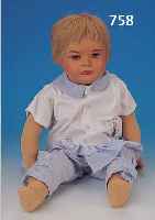 PUPPE, KäTHE KRUSE, 1956, MODELL KATHRINCHEN, BUNT BEMALTER KOPF, GE- STOPFTER STOFFKöRPER, STEMPEL AUF FUßSOHLE, GESAMTH. ...