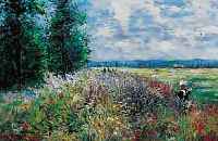 ZEITGENöSSISCHER IMPRESSIONIST, BLüHENDES FELD MIT PERSONENSTAFFAGE, ÖL/LWD., 50 X 60 CM, R.