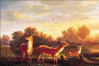 DEHNERT, W., ROMANTISCHER TIERMALER, MITTE 19. JH., HIER: ROTWILD AM FLUSSUFER, ÖL/LWD., SIGN., DAT. 1854, L. ALTERSSPUREN, 43 X 60 CM, ...