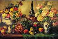 SCHOLZ, DüSSELDORFER MALER, UM 1920/30, HIER: STILLEBEN MIT FRüCHTESCHALE U. BLUMEN, ÖL/LWD. (REST.), RE. U. SIGN., 80 X 120 CM, R.