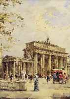 UNBEKANNTER MALER DER 50ER JAHRE, BERLIN, BRANDENBURGER TOR, ÖL/HARTFASER, RE. U. UNLESERLICH SIGN., CA. 40 X 35 CM, R.