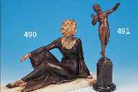 BRONZEFIGUR, SIGN. FRANZ IFFLAND, (1885-1915), BILDHAUER IN BERLIN, LIT. VGL. THIEME- BECKER, WEIBLICHER STEHENDER AKT, SERPENTIN- SOCKEL, H. ...