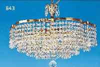 DECKENLEUCHTER, DEUTSCH, 50ER JAHRE, MESSINGMONTUREN, REICHER FACETTIERTER KRIS- TALLGLASBEHANG, SECHS BRENNSTELLEN, ELEKTR. ERNEUERT, D. ...