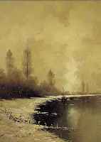 SCHüZ, G.M., MALER DER DüSSELDORFER SCHULE, WINTERLICHE SEEUFERLANDSCHAFT, ÖL/HOLZ, RE. U.SIGN., CA. 60 X 50 CM, R.