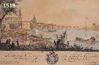 KOLORIERTER STAHLSTICH, FRANKREICH, FRüHES 19. JH., BLICK AUF DRESDEN, GEBRäUNT, AM LINKEN RAND MIN. EIN- GERISSEN, ...