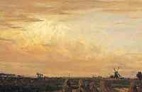 UNBEKANNTER NIEDERLäNDISCHER MALER, UM 1900, NACH DER HEUERNTE, IM HINTERGRUND WINDMüHLE, ÖL/LWD, RE. U. UNLESERLICH SIGN., CA. 40 X 55 CM, R.
