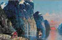 UNBEKANNTER MALER, SKANDINAVIEN, UM 1920, NORWEGISCHE FJORDLANDSCHAFT, ÖL/LWD, RE. U. UNLESERLICH SIGN., LEICHT BESCH., CA. 23.5 X 28.5 CM, ...