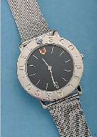ALBERT BELASCO DESIGNERHERRENARMBANDUHR, DEUTSCHLAND UM 1997, METALL INCL. METALL- FLECHTBAND RHOD., EDELST.-BODEN GEDR., LIMITEDEDITION LT. ...