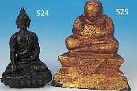 SKULPTUR EINES LOHAN, CHINA, UM 1900, BRONZE, RESTE ALTER VERGOLDUNG, AUF LOTOSSOCKEL SITZEND, H. CA. 12.5 CM