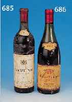 KONV. 6 FLASCHNE ROTWEIN, 1. CHATEAU MOUTON ROTHSCHILD, 1970, ETIKETT MARC CHAGALL, 2. GRAND ECHEZEAUX, 1963, NUMMERIERT, DOANE: ...
