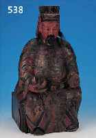 SKULPTUR, CHINA, UM 1900, HOLZ, GESCHNITZT U. BUNT BEMALT, H. 52 CM, ALTERSSP./FARBSCH.